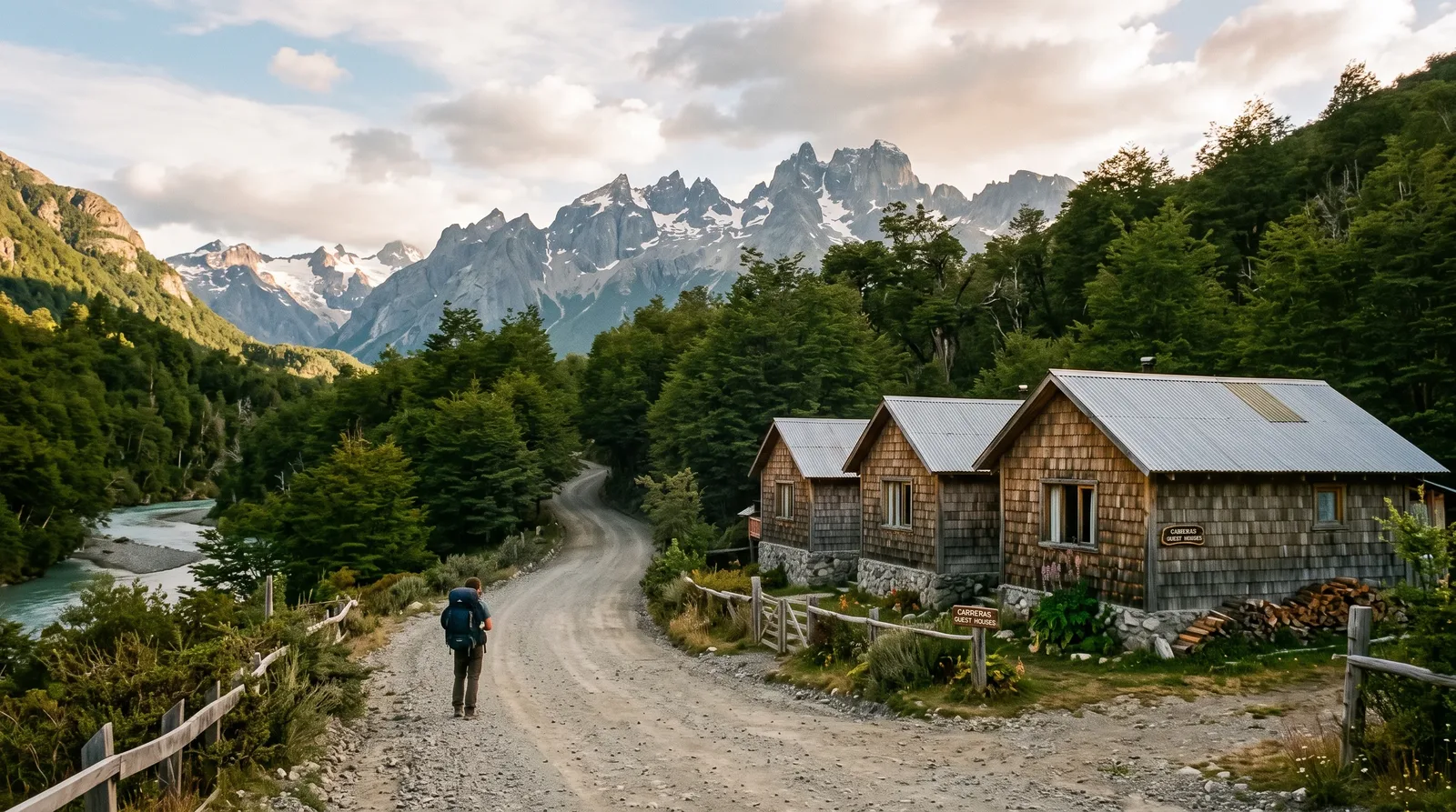 Wooden guest cabins beside the Carretera Austral in Aysen, a vacation rental patagonia investors target