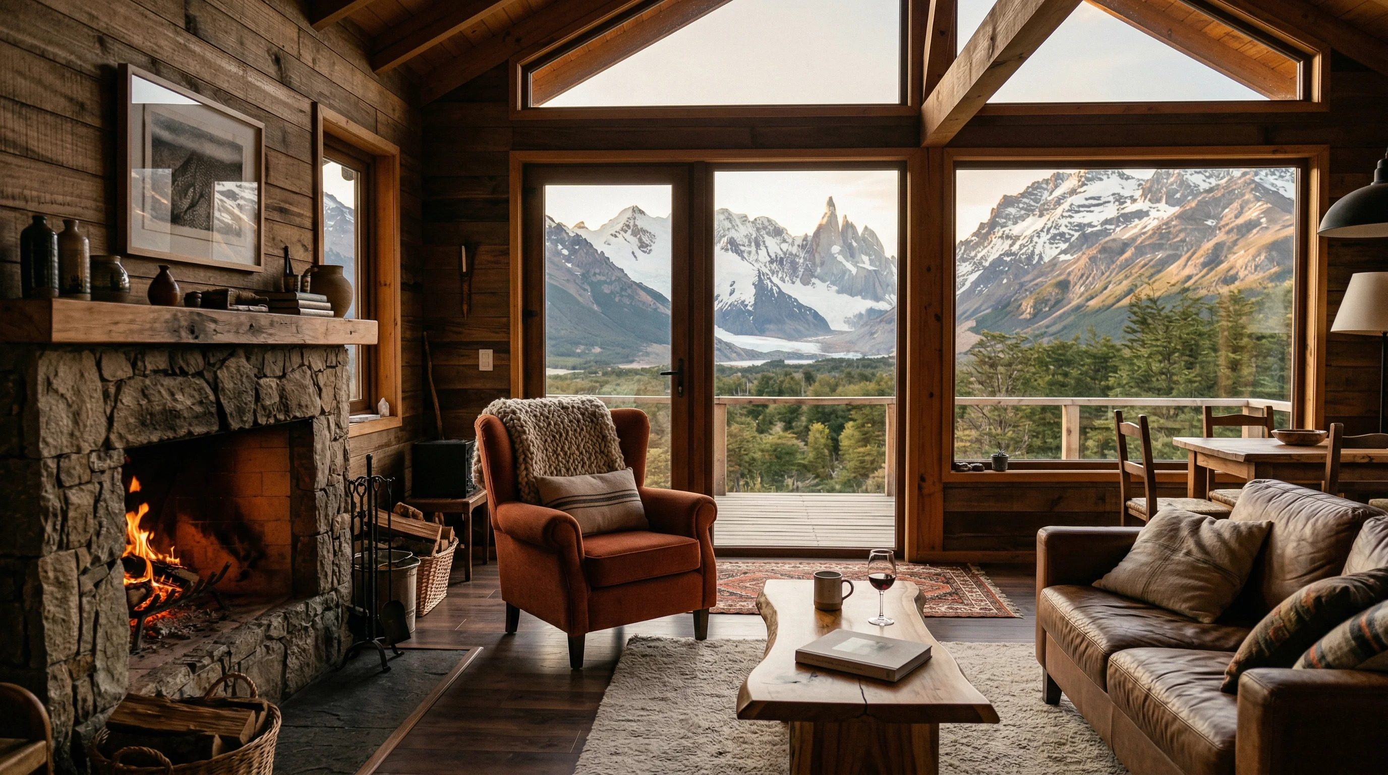Interior of a furnished Airbnb cabin in Patagonia subject to Chile rental income tax and VAT