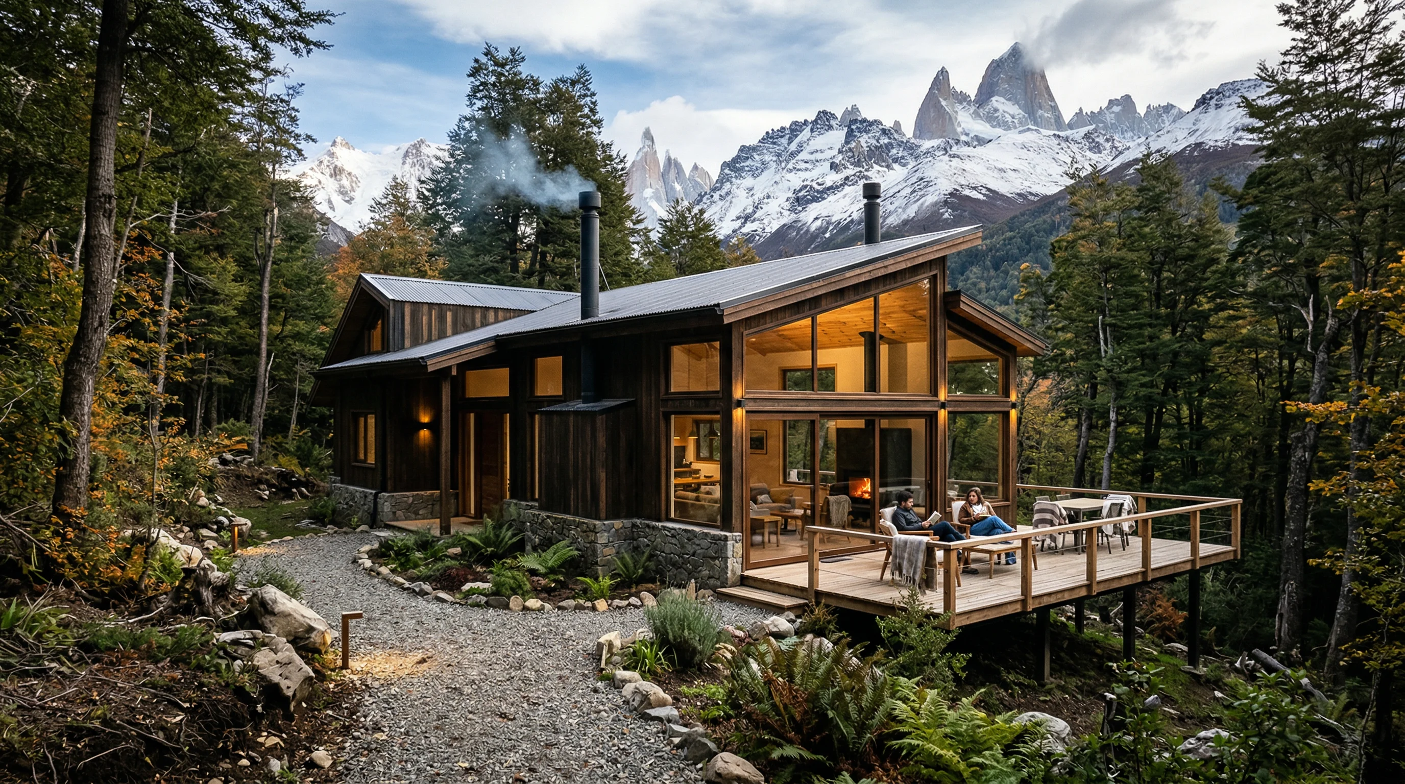 Casa terminada en la Patagonia chilena con jardin y vista a montanas