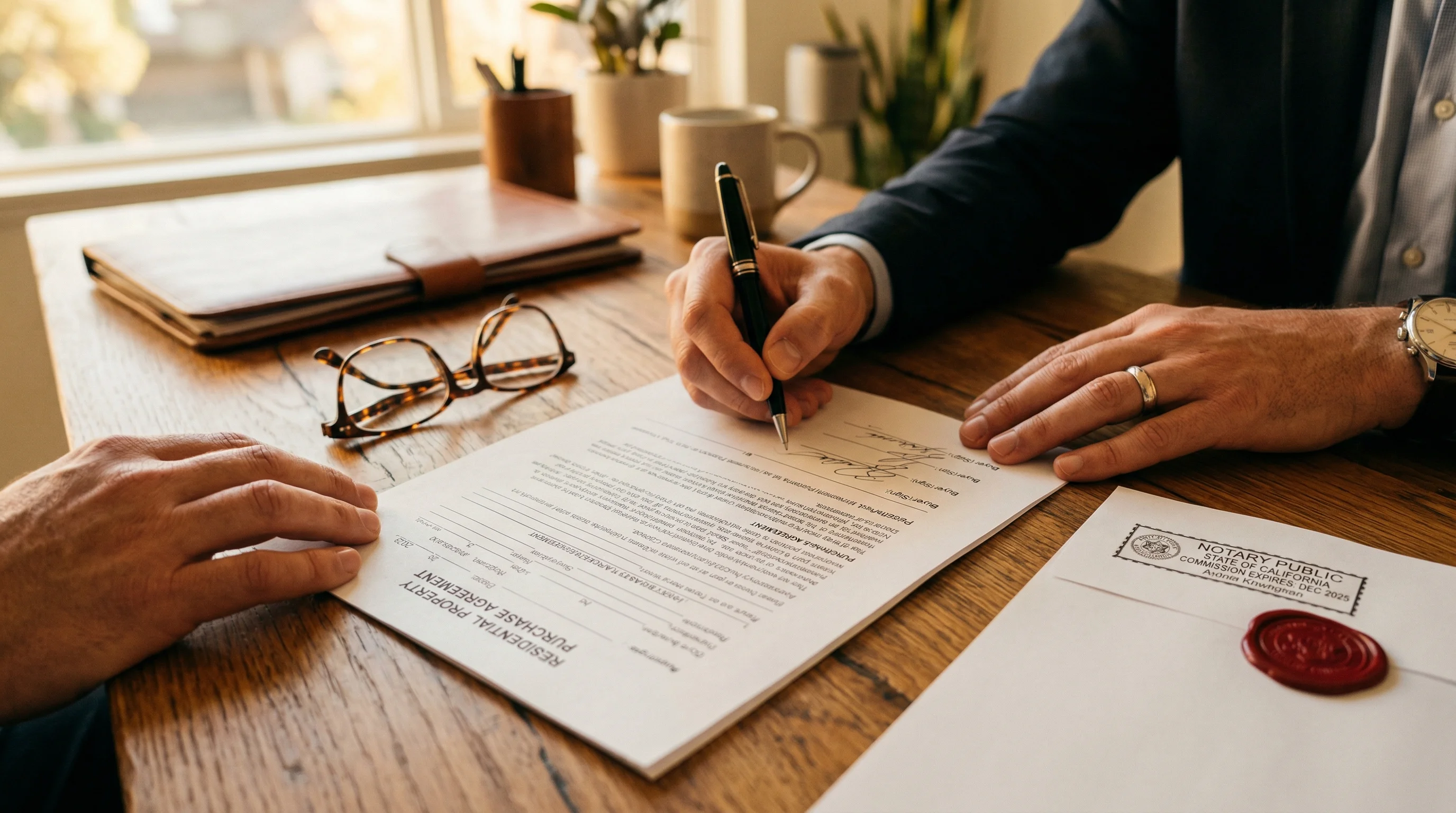 Firma de escritura de compraventa de propiedad en notaria chilena, gastos notariales al comprar