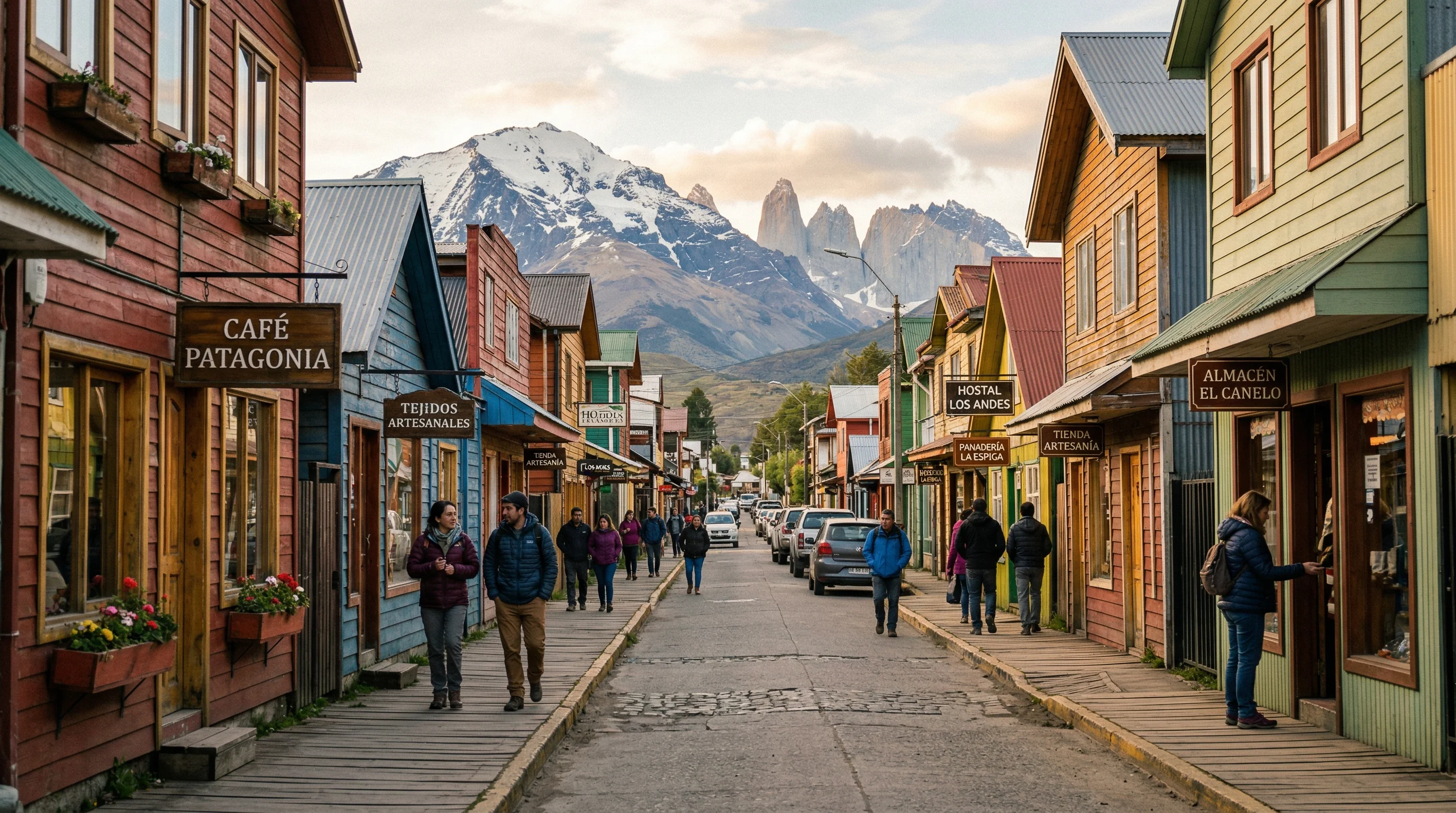 Coyhaique town center with mountains in background, capital of Chilean Patagonia real estate